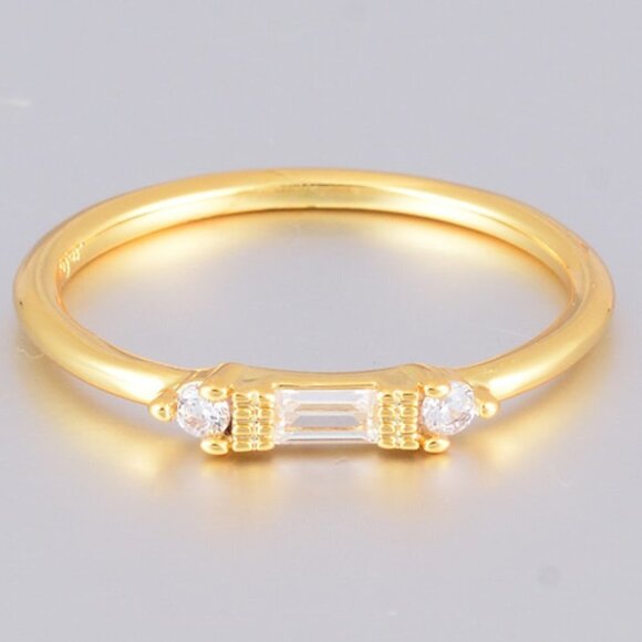 🍁 Gold White Chic Rectangle Round Gems Dainty Ring for Women, VIP176